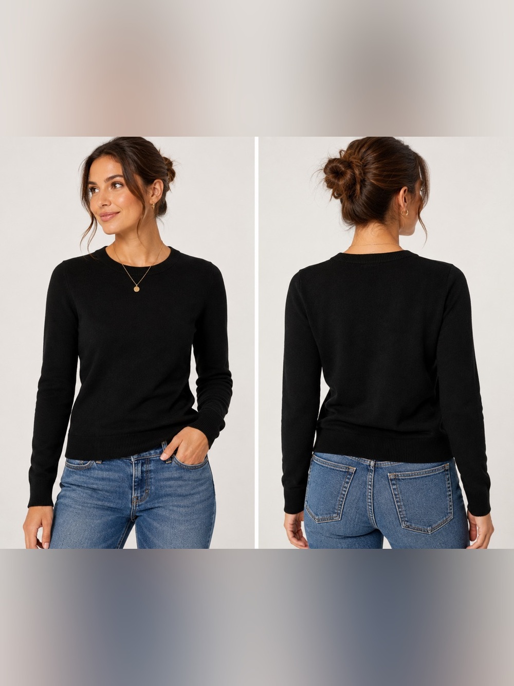J.Crew Teddy Black Crewneck Sweater Womens XS 100% Cotton Long Sleeve Classic